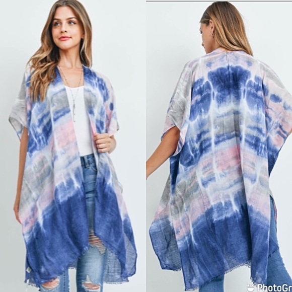 Tie Dye Boho Beach Coverup Kimono Wrap One Size - Picture 4 of 5